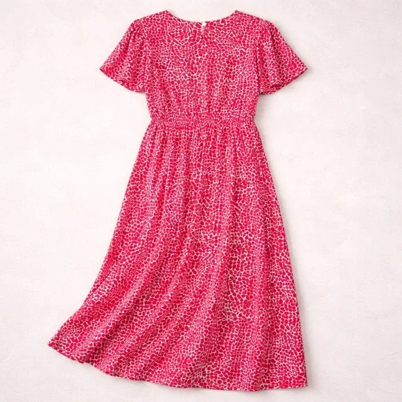 Joy Gordon Red & White Print Midi Dress Size 16 Short Sleeve Fit & Flare - Picture 1 of 11